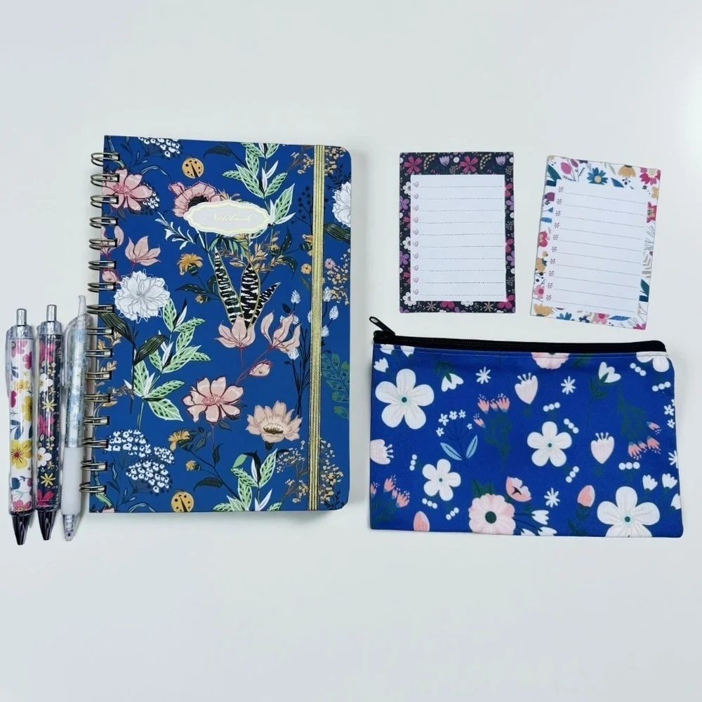 The Notebook Hardcover Floral Stationary Set Blue Floral Theme